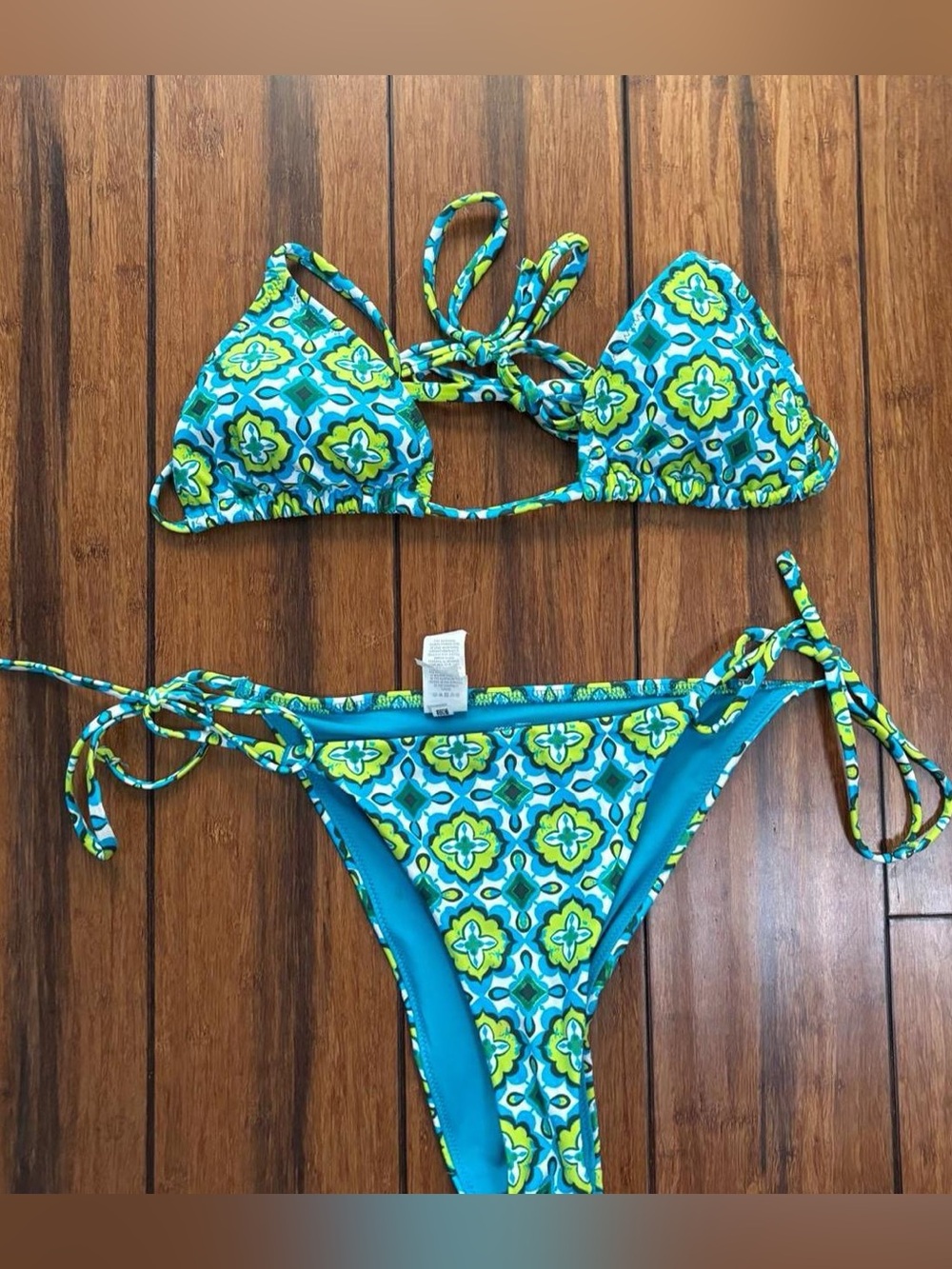 blue and green floral print bikini set - aerie